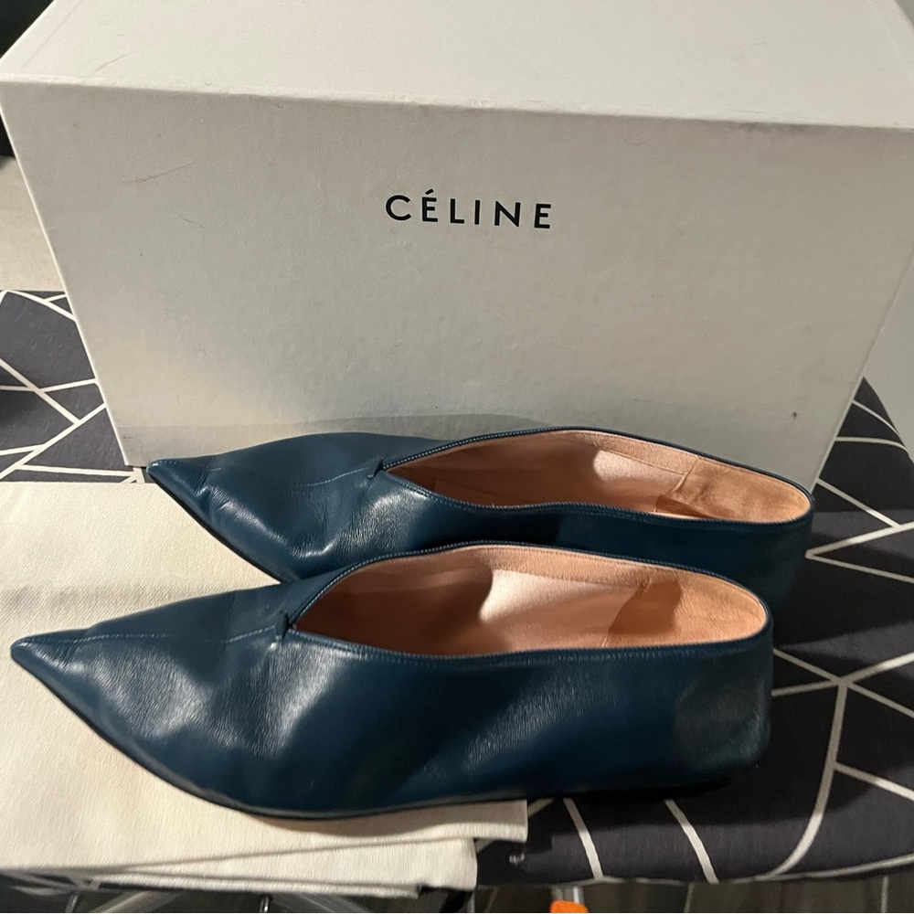 Celine Babouche Petrol pointed toe flats size 38.5 - Picture 7 of 9